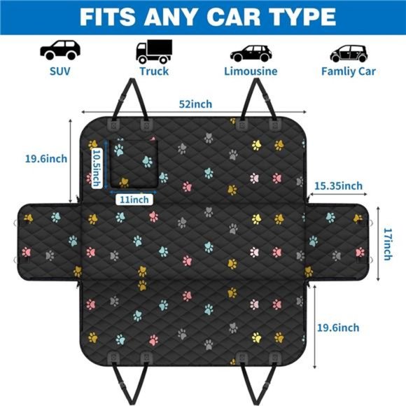 Dog Seat Cover (54" W x 56" L, Colored Paw Prints) Scratch Prevention Cover - Picture 2 of 6